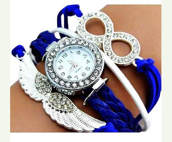Bird Wings Shape Blue Leather Bracelet Watch