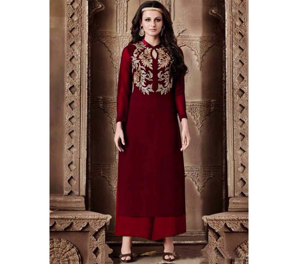 Maroon Georgette Embroidered Semi Ready kurti 304