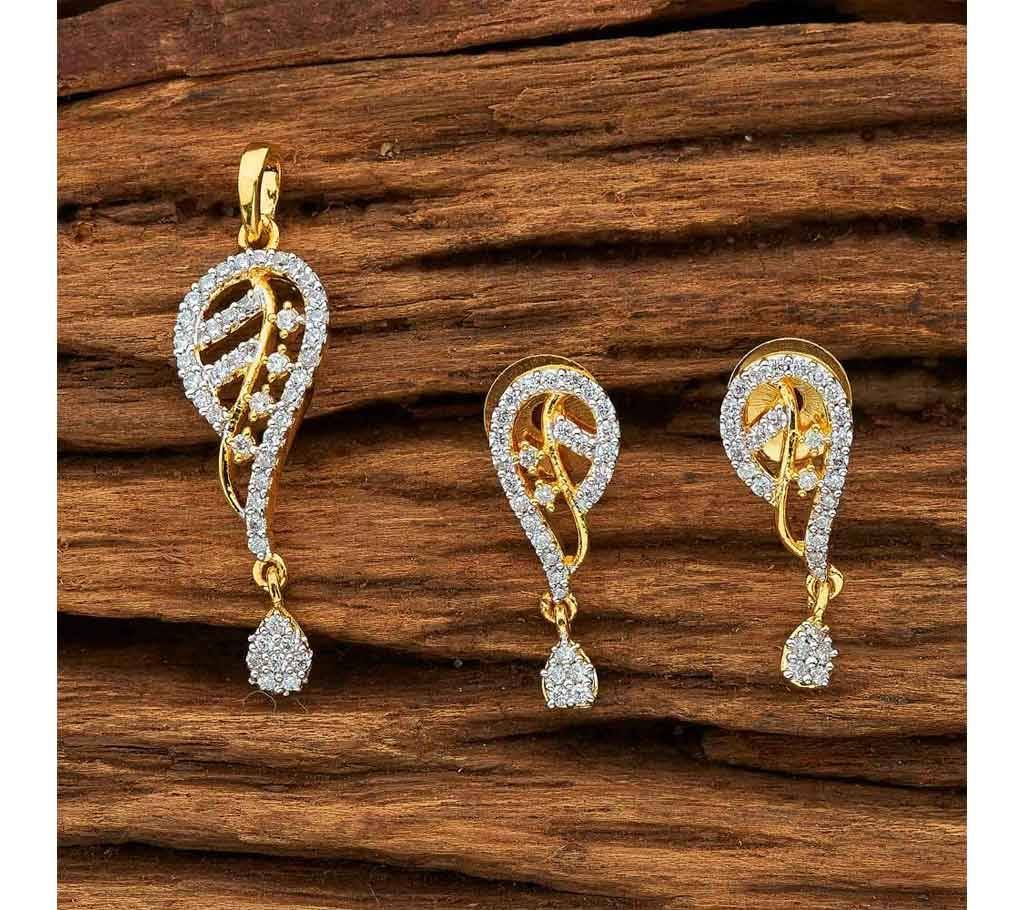 2 TONE PLATED CZ DELICATE PENDANT SET 57191 (by Pink Point - KJ57191)