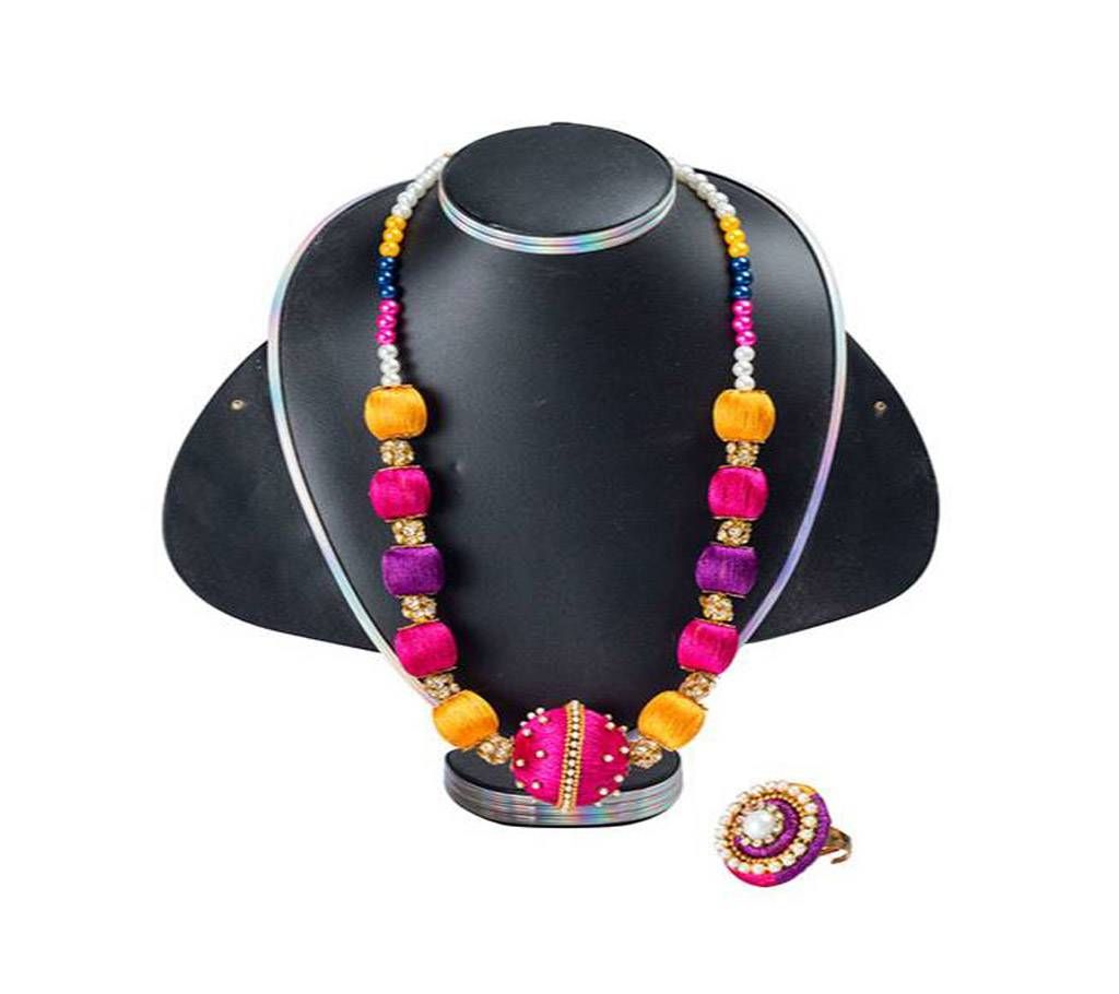 Multi Color Silk Thread Necklace & Finger Ring