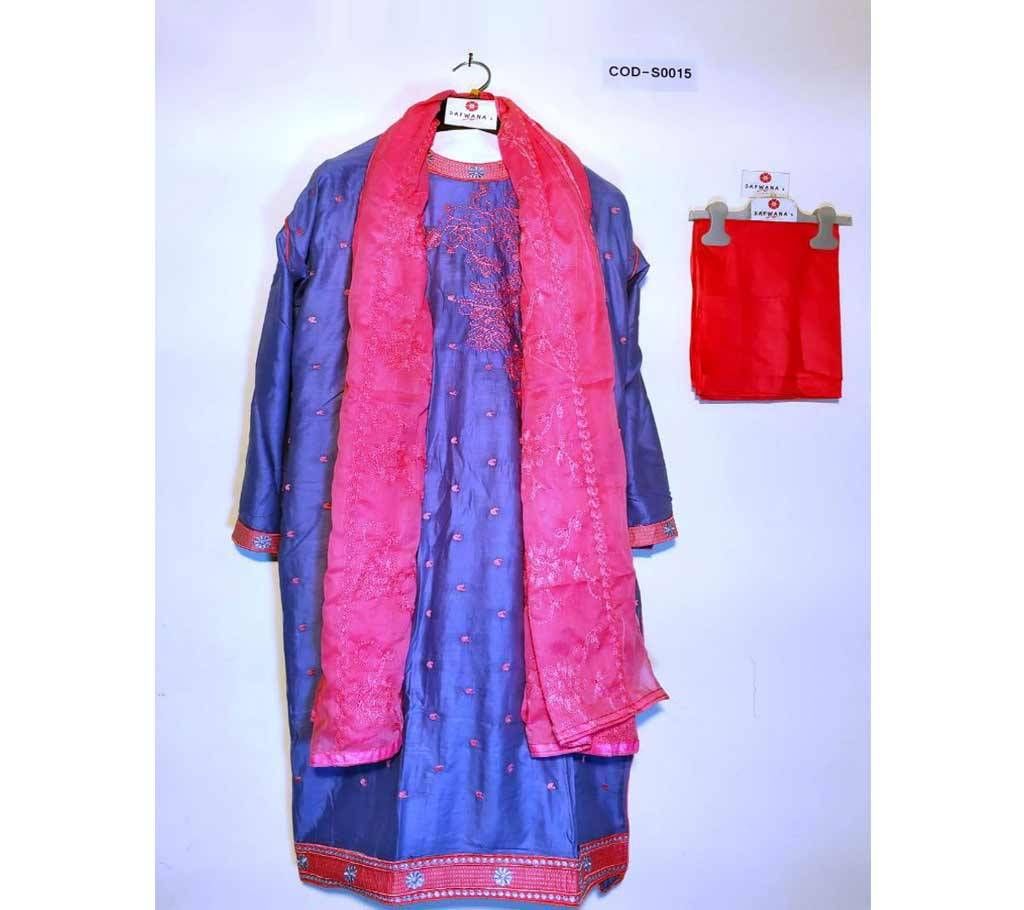 SAFWANA Unstitched Embroidery Three Piece Three Pcs