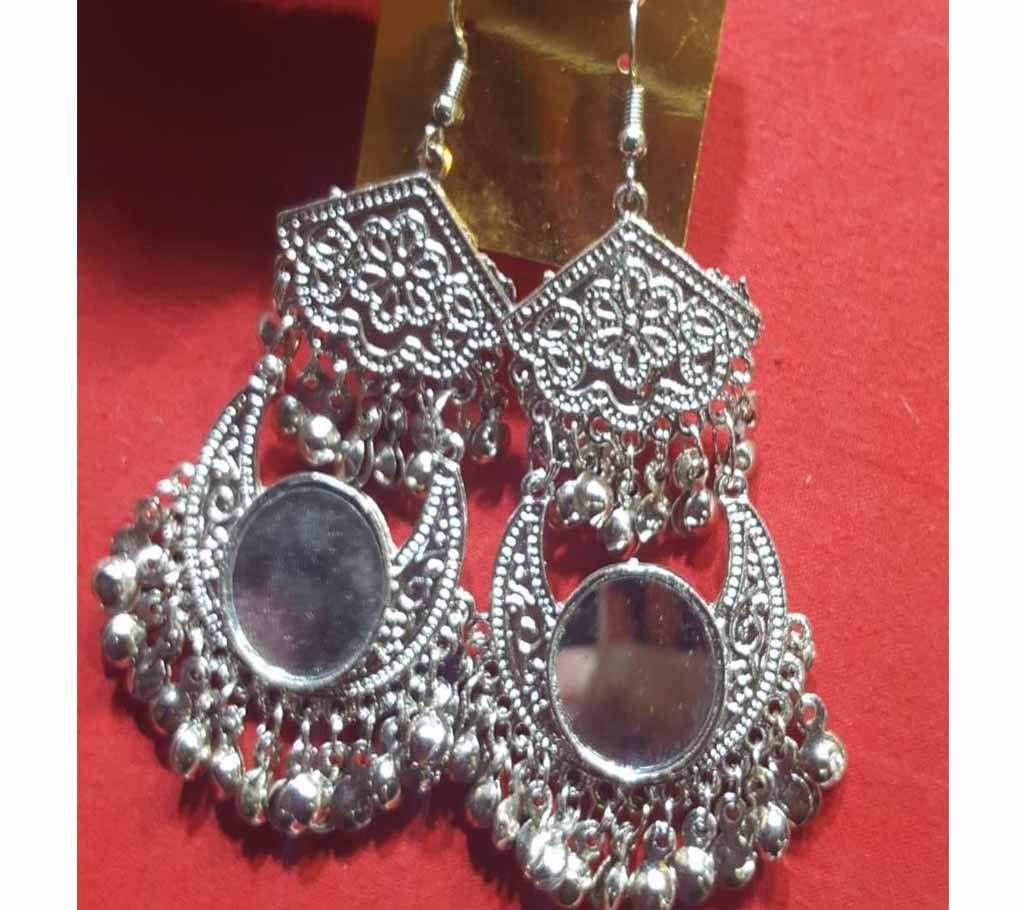 Silver Single Mirror Jhumka Ear ring