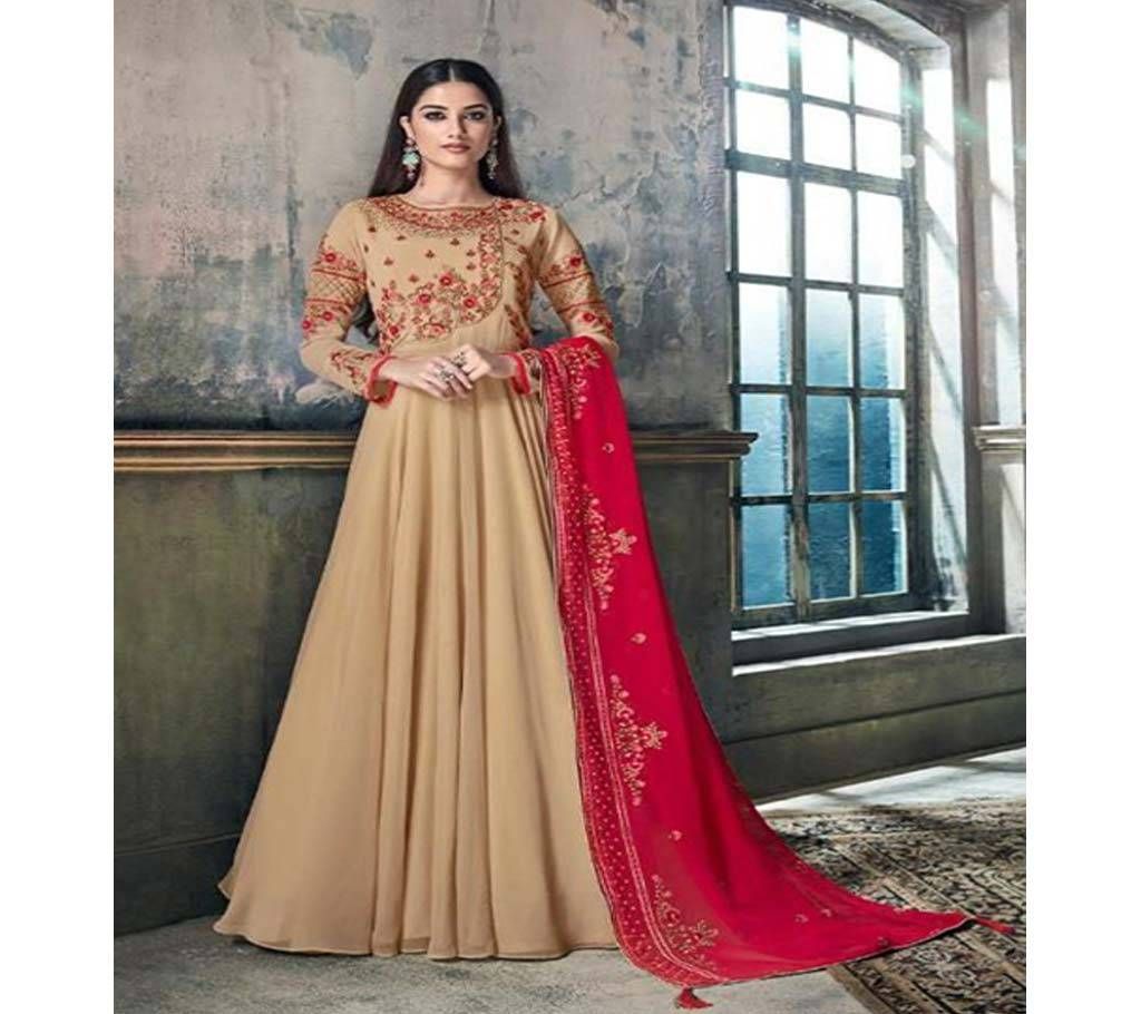 Hansa Husna Libas - Brown Semi Stitched GEORGETTE Long Suit