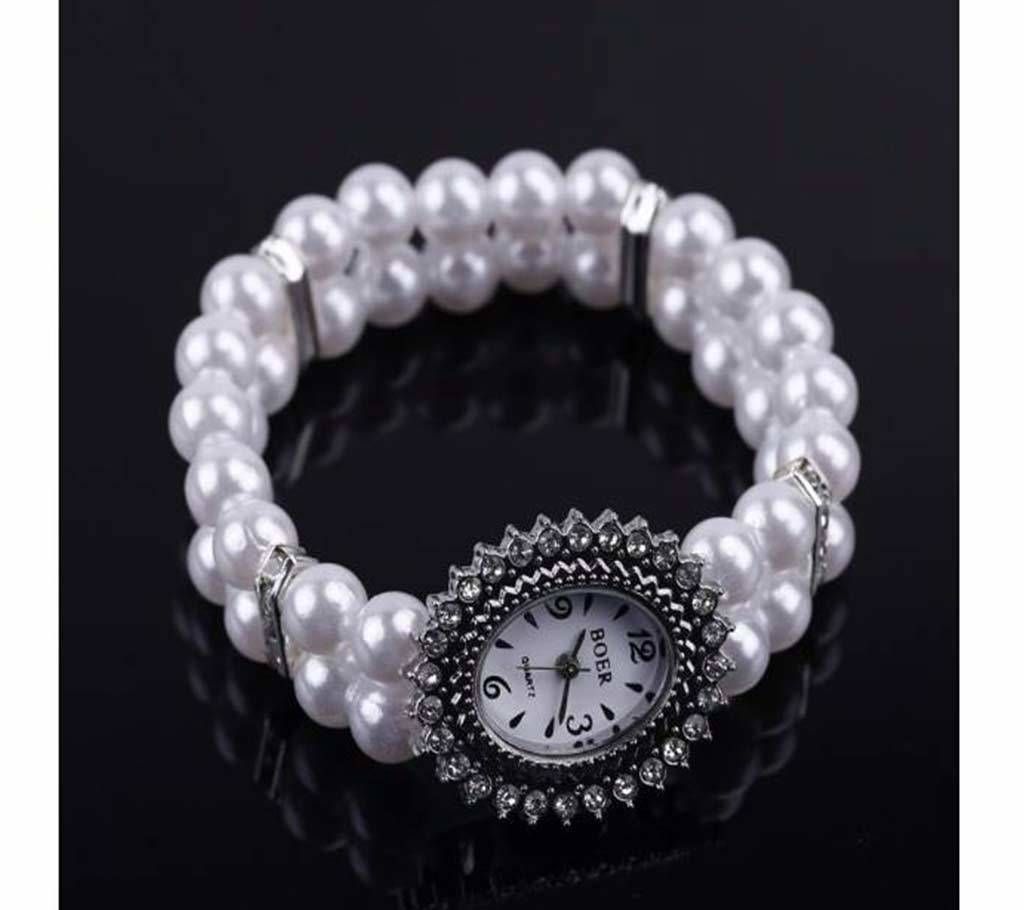 1PCS Simple fashion pearl with rhinestone bracelet watch
