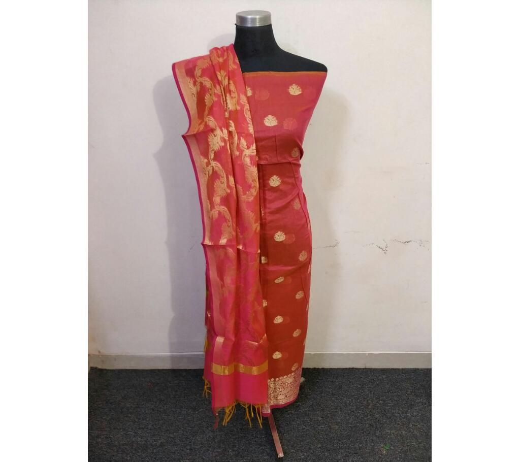 Benarasi Katan 2 piece 07 pink orange  with Golden Tree Design