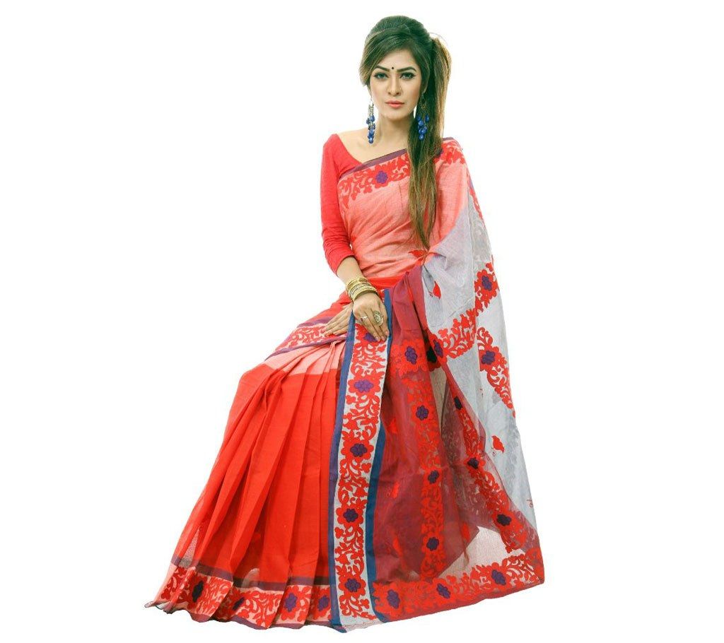 Pure muslin silk embroidery with applique sharee