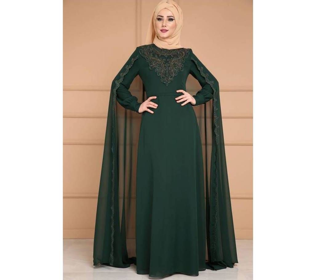 Green Georgette Borka For Women