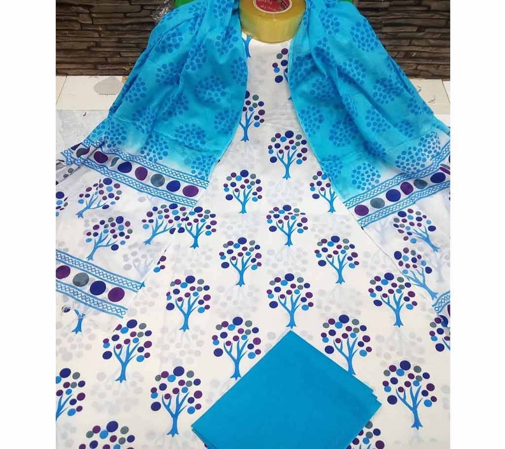 Deshi Cotton Unstitched Joypuri Screen Printed 3Pcs - H25 - MHG