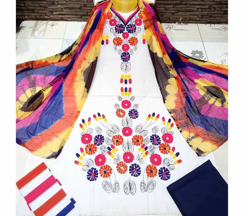 Deshi Cotton Unstitched Screen Printed 3Pcs - C1 - MHG