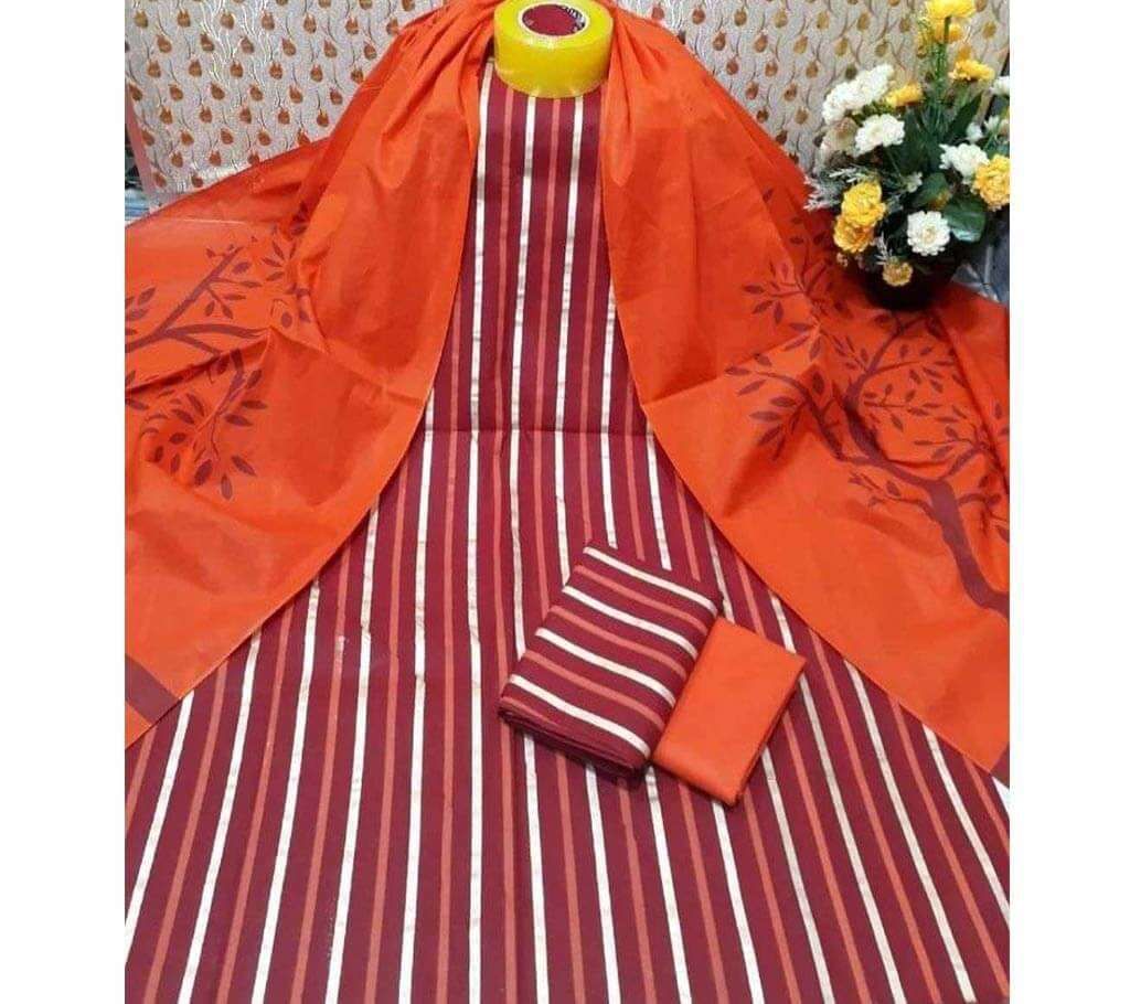 Unstitched Marron and Orange Skin Printed 3 pieces Salwar Kameez for Women
