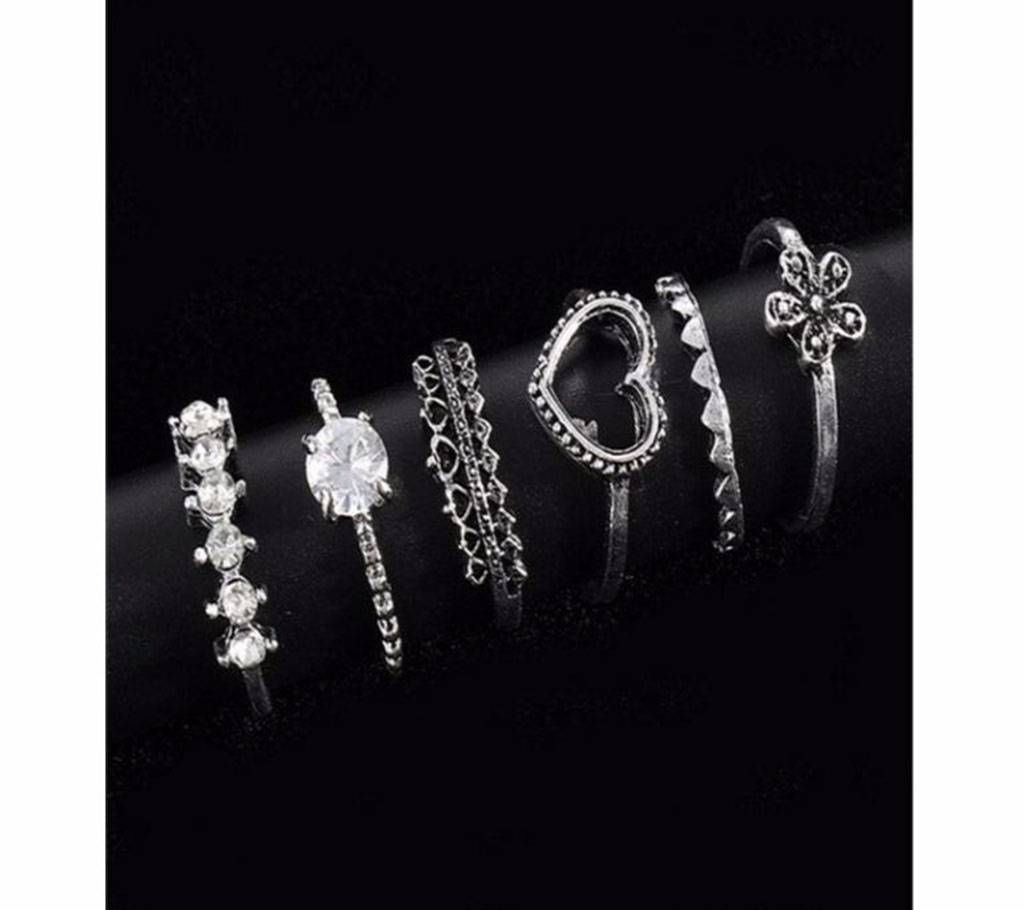 6 Pcs/Set Luxury Retro Boho Heart Round Antique Rings For Women