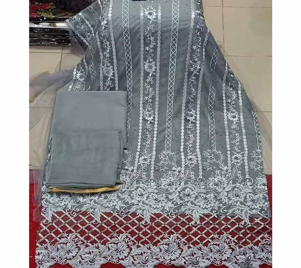 Unstitched Fabric Embroidered Cotton Net Unstitched 3 Piece(With inner)-3