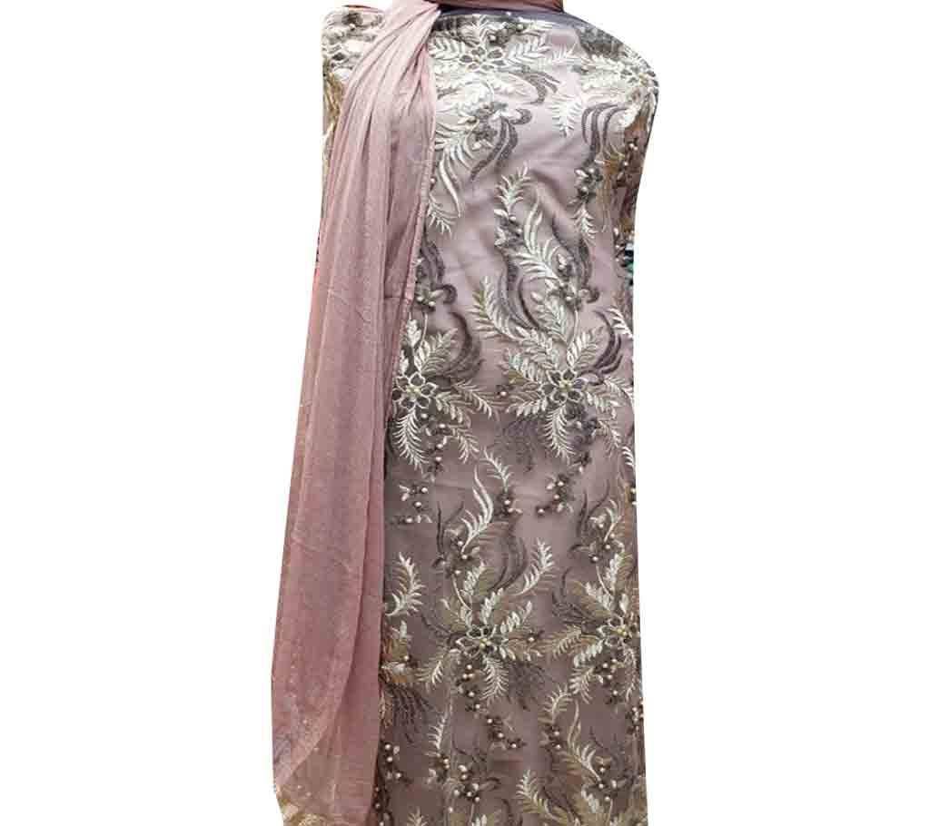 High Fabric Embroidered Cotton Net Unstitched 3 Piece(With inner)-N1