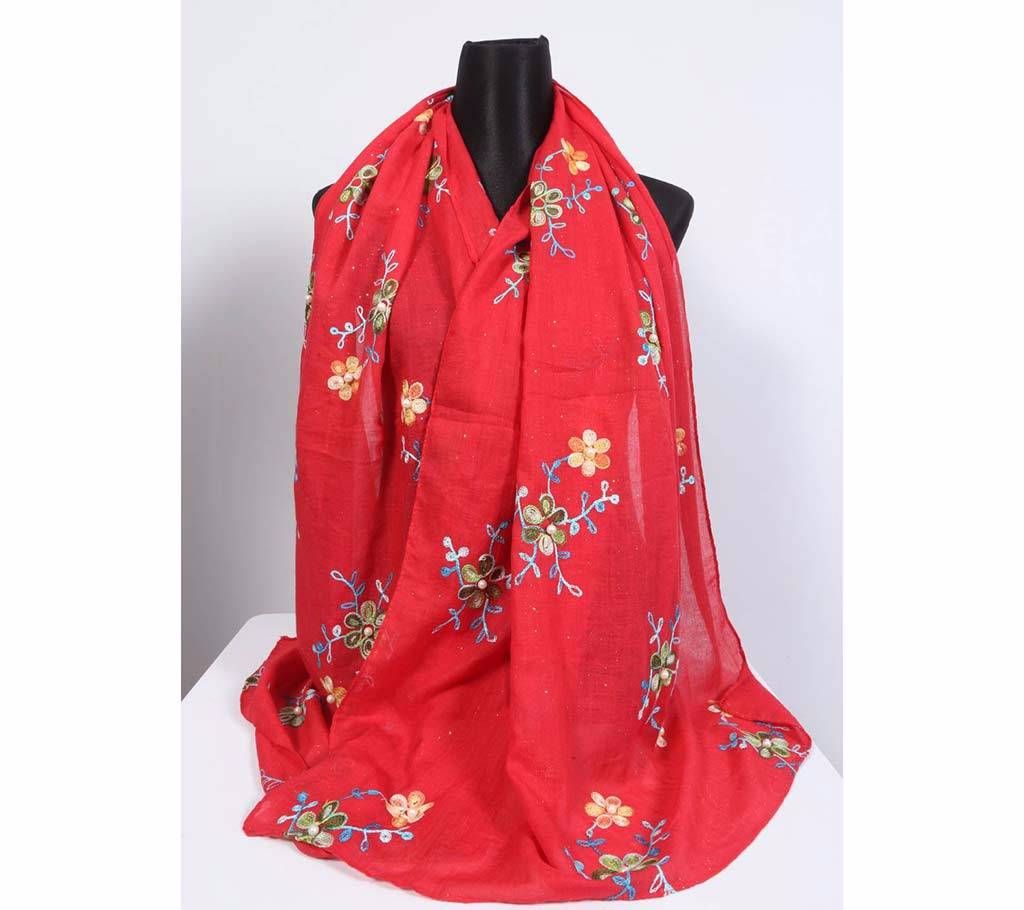 Red Cotton Embroidery Hijab