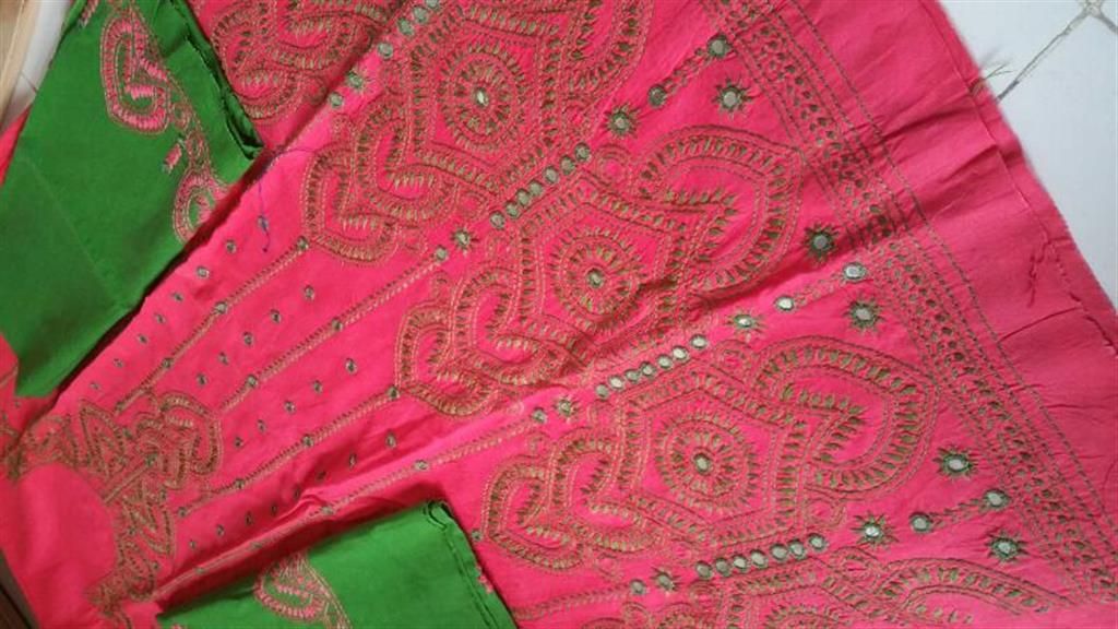 Unstitched Hand work cotton three piece