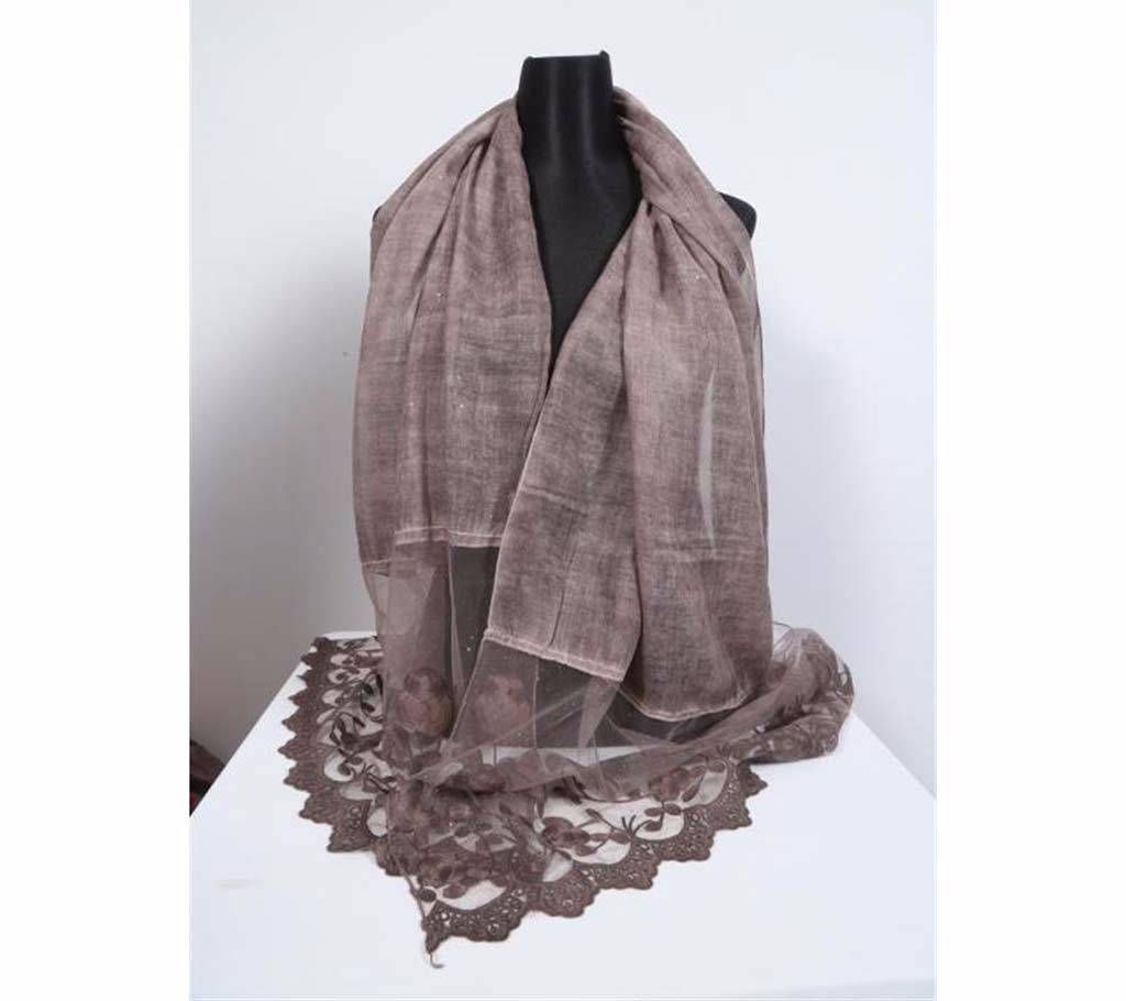 Grey Color Cotton With Net Hijab