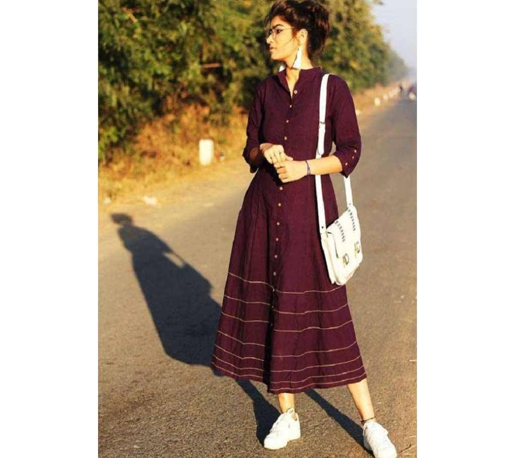 Maroon China Lilen Embroidered Semi Ready Kurti