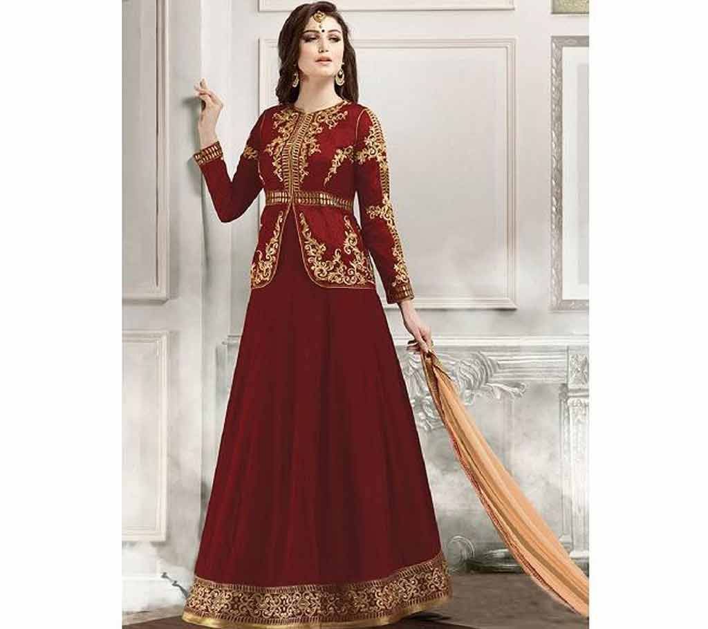 Maroon Embroidered Georgette Anarkali Suit