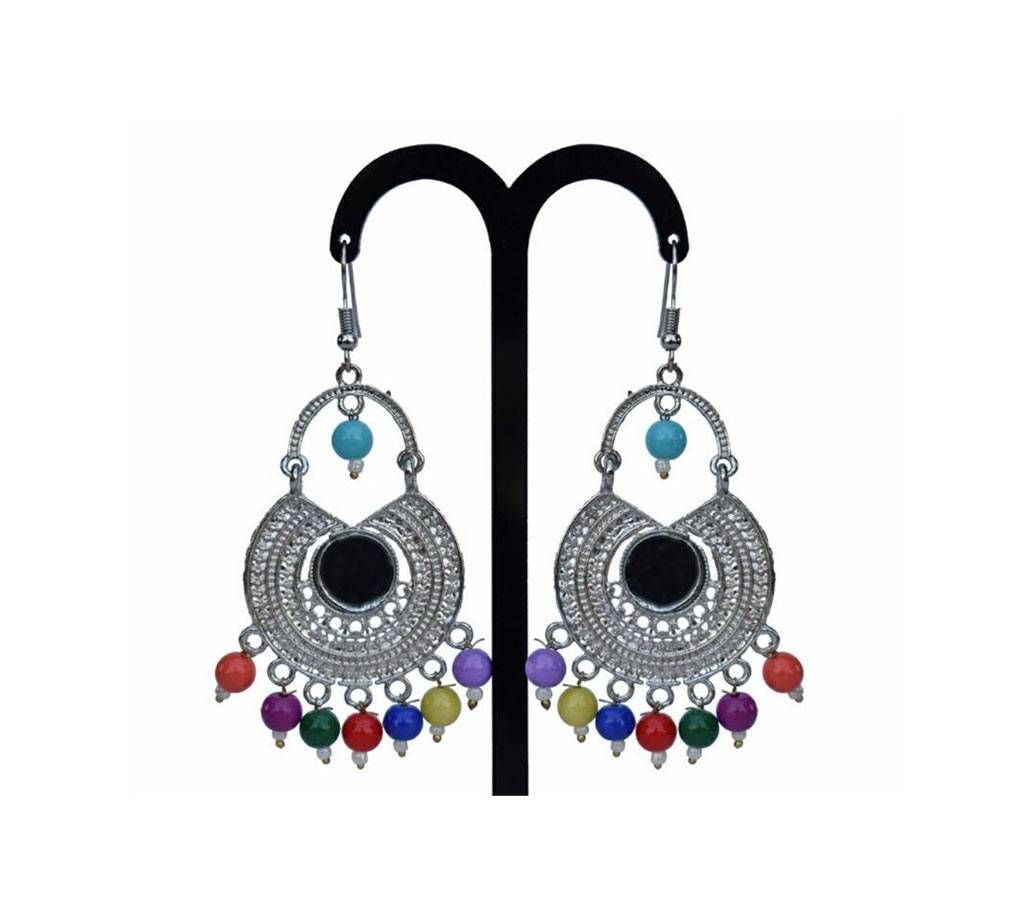 Antique Silver Plated Multicolor pearl Earrings With Mirror