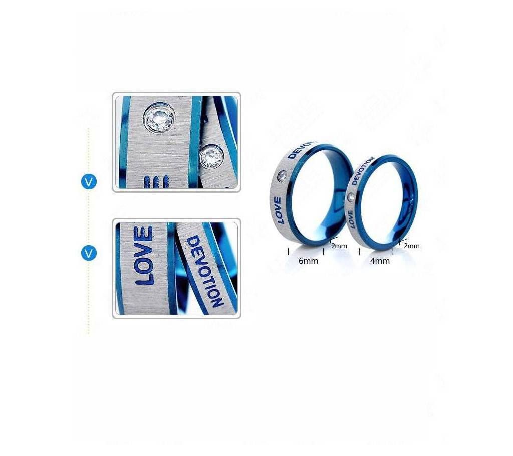 Blue And Silver Stainless Steel Couple Finger Ring