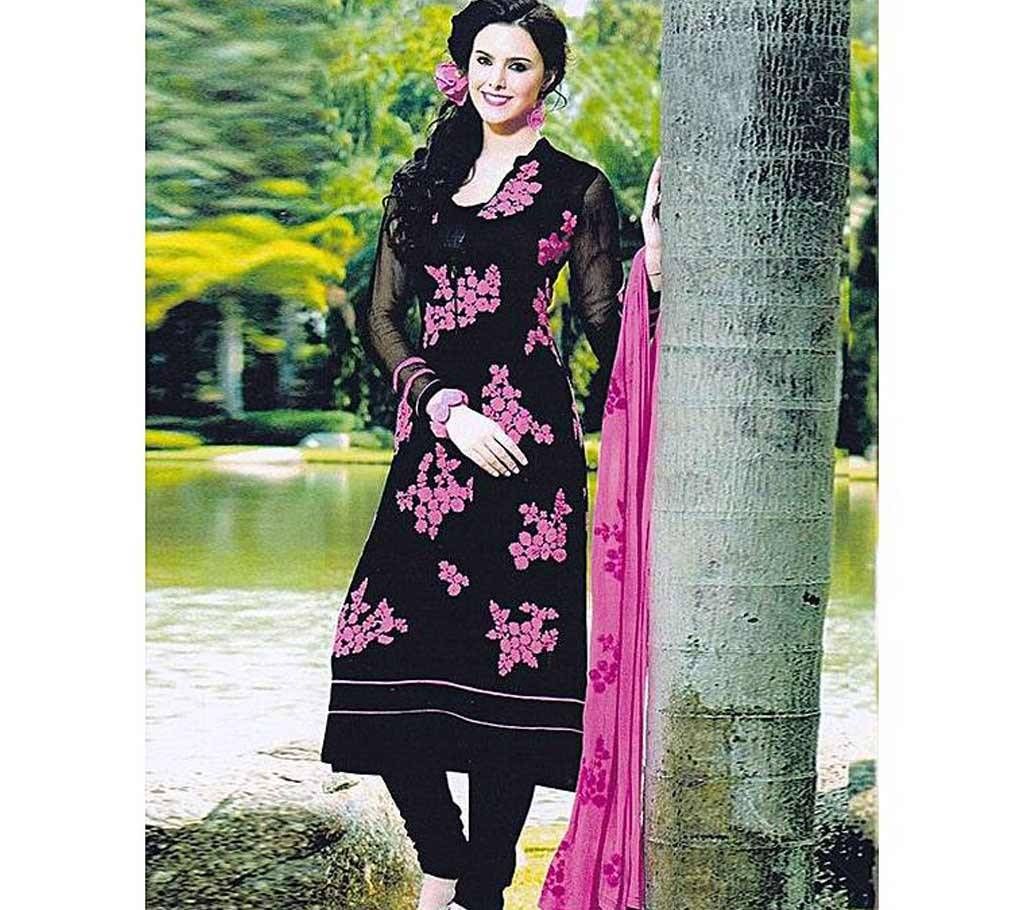 Unstitched Black Cotton Salwar kameez For Wome (Copy)