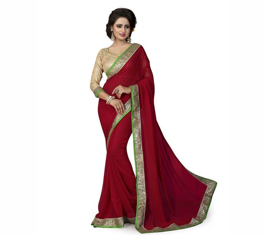Indian Maroon Soft Georgette Saree