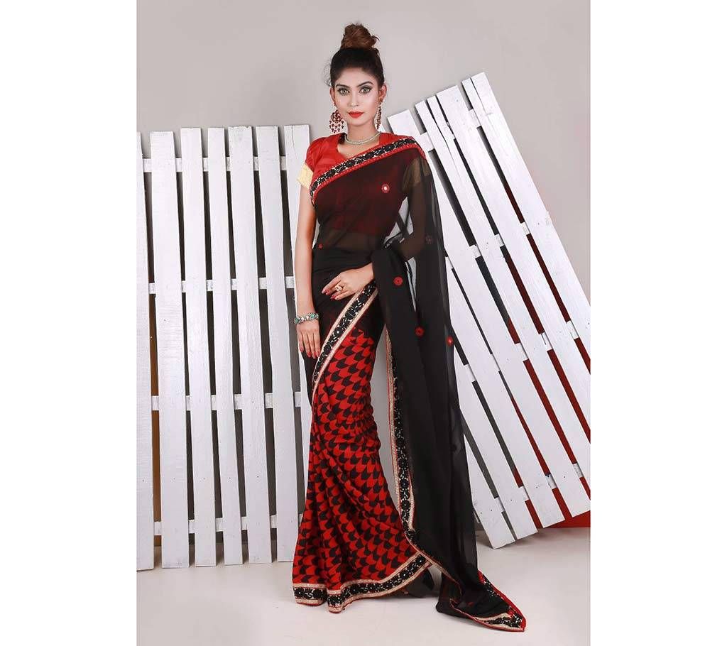 Designer printed Georgette embroidery sharee 