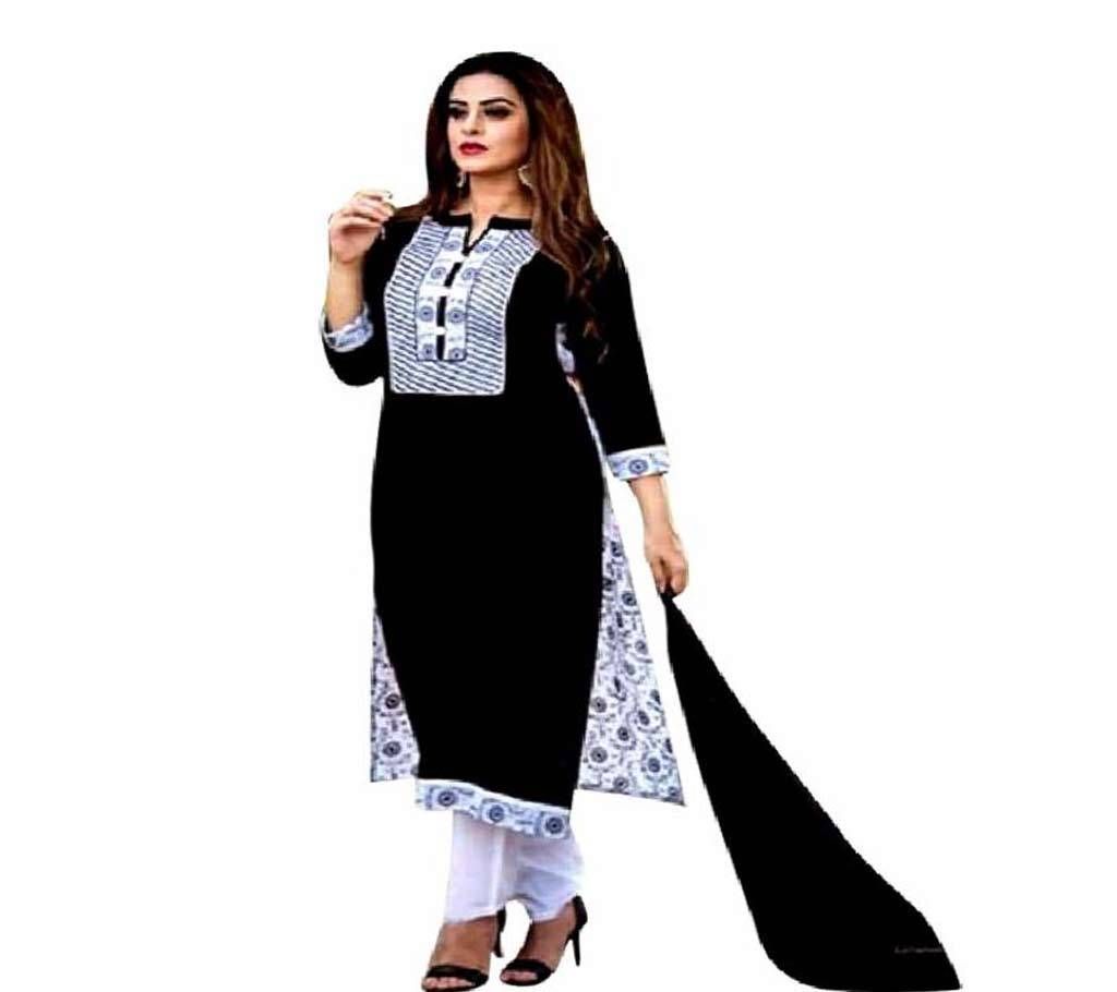 Black and White Un-stitched Block Printed Cotton Shalwar Kameez (Replica)