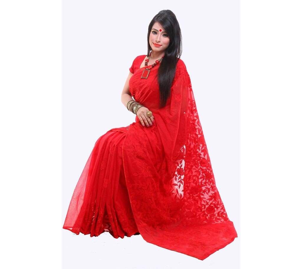 Pure Muslin Silk Hand Embroidery Applique Saree 