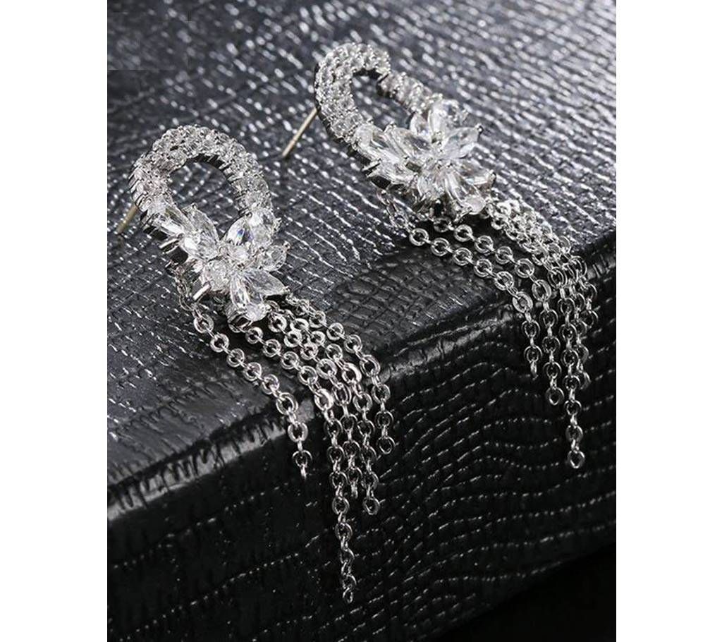 Cubic Zirconia Circle Dangle Drop Earrings