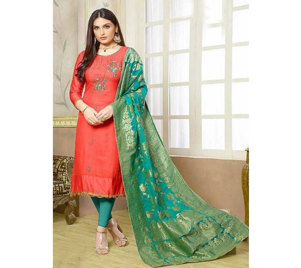 Your choice Mehamdi Salwar  Suit Ruby pink with pest Orna 2835 Unstitched Three Piece - Copy