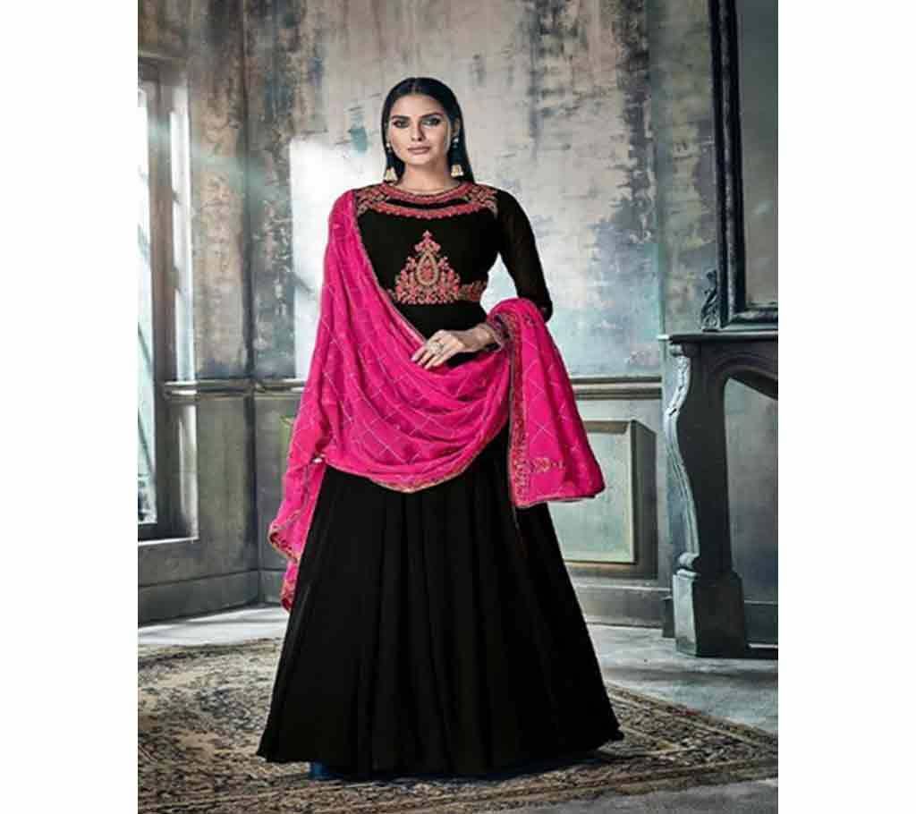 Hansa Husna Libas - Black Semi Stitched GEORGETTE Long Suit