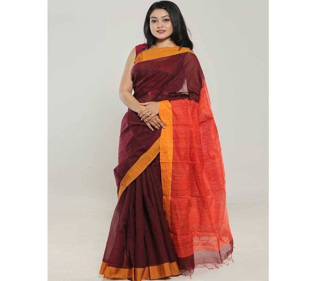 Endi Achol Maroon Color Body Handloom Half Silk Saree