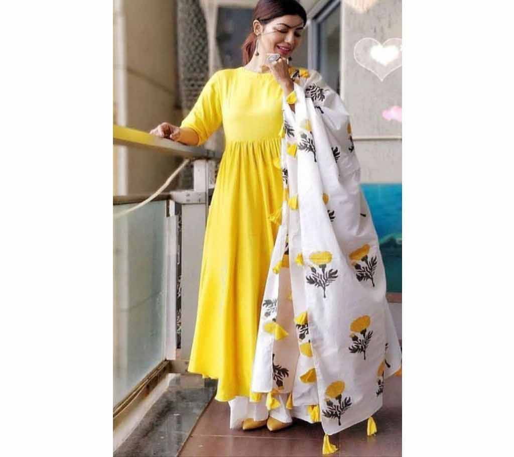 Unstitched yellow Color Cotton screen Printed Salwar Kameez for Women