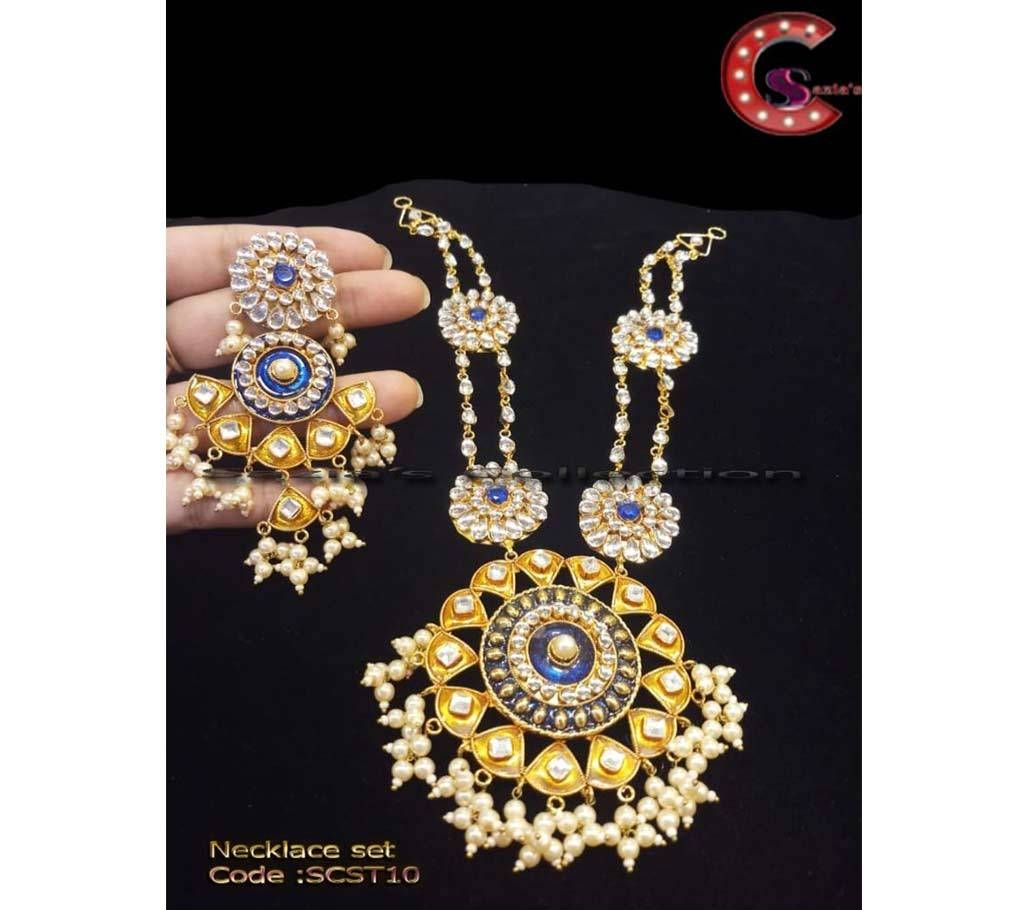 Gold Plated Ade Stone Kundon & Pearl Set