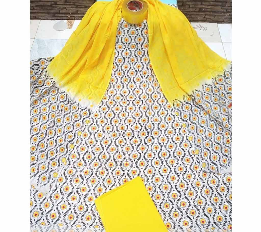 Deshi Cotton Unstitched Joypuri Screen Printed 3Pcs - H24 - MHG