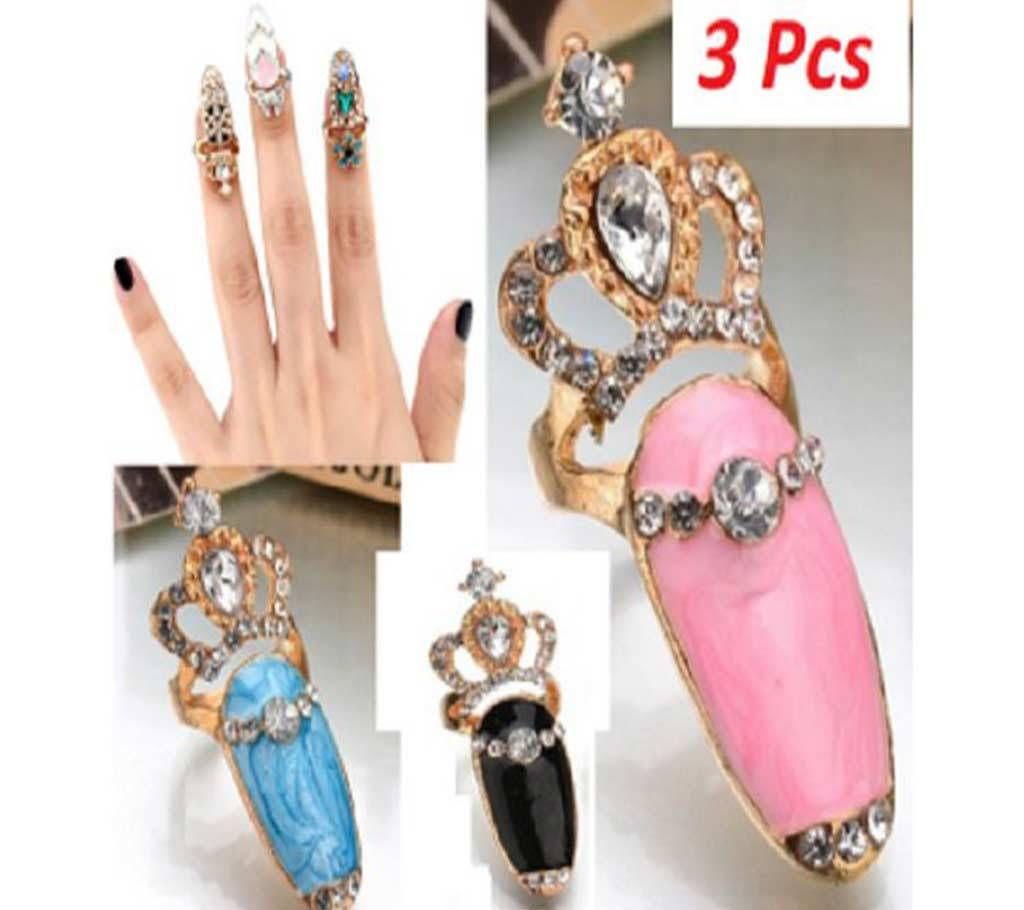 Girls Nail Rings -3 Pcs Set 