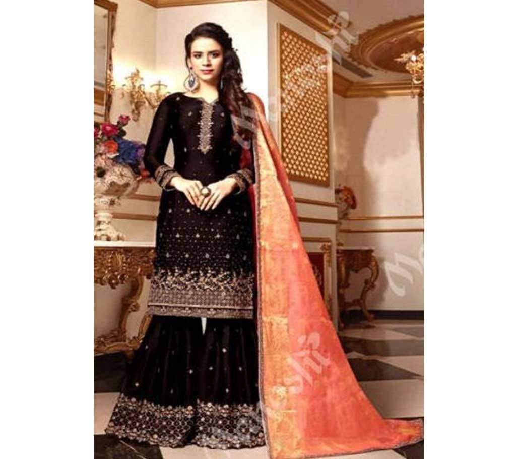 Indian Unstitched Georgette 3Pcs For Women Black Color
