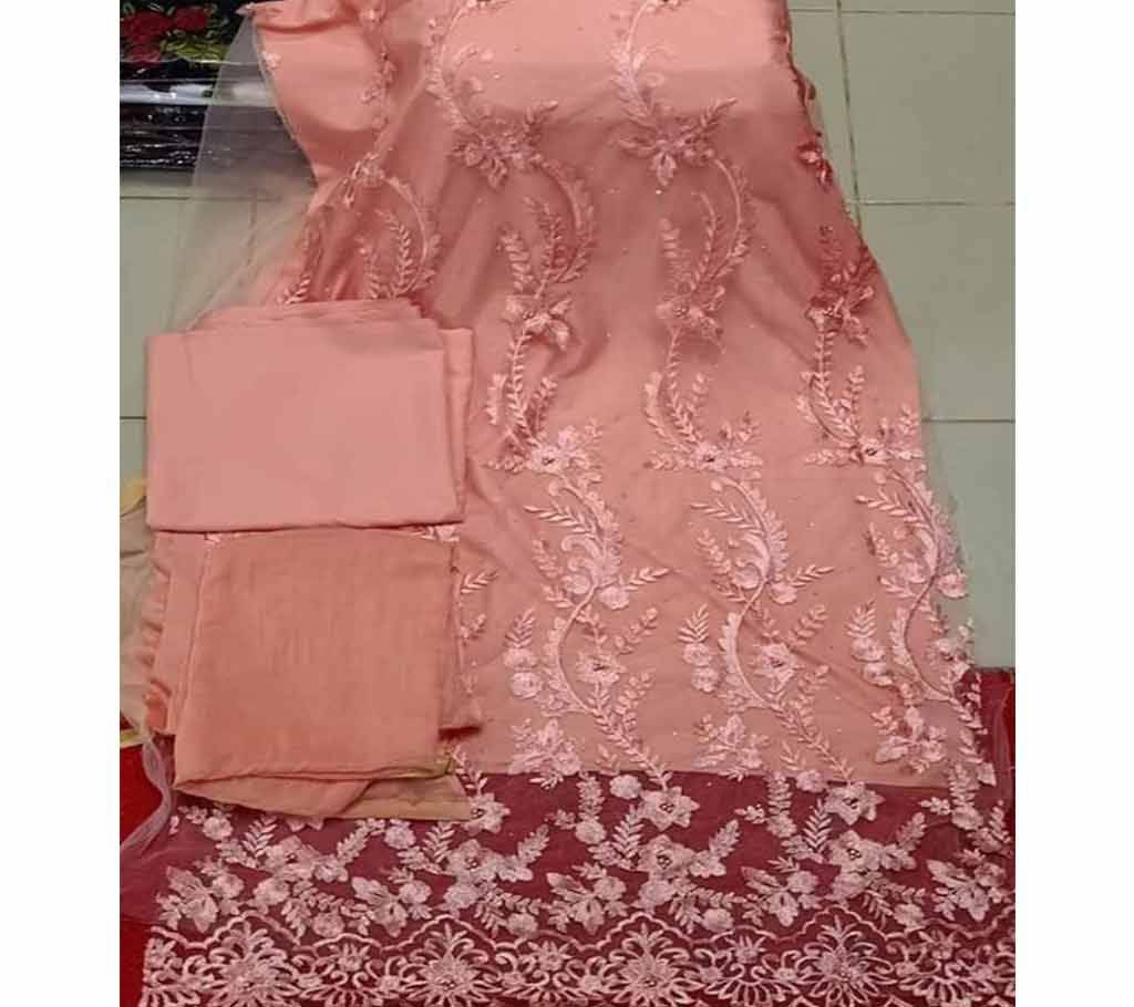Unstitched Fabric Embroidered Cotton Net Unstitched 3 Piece(With inner)-4