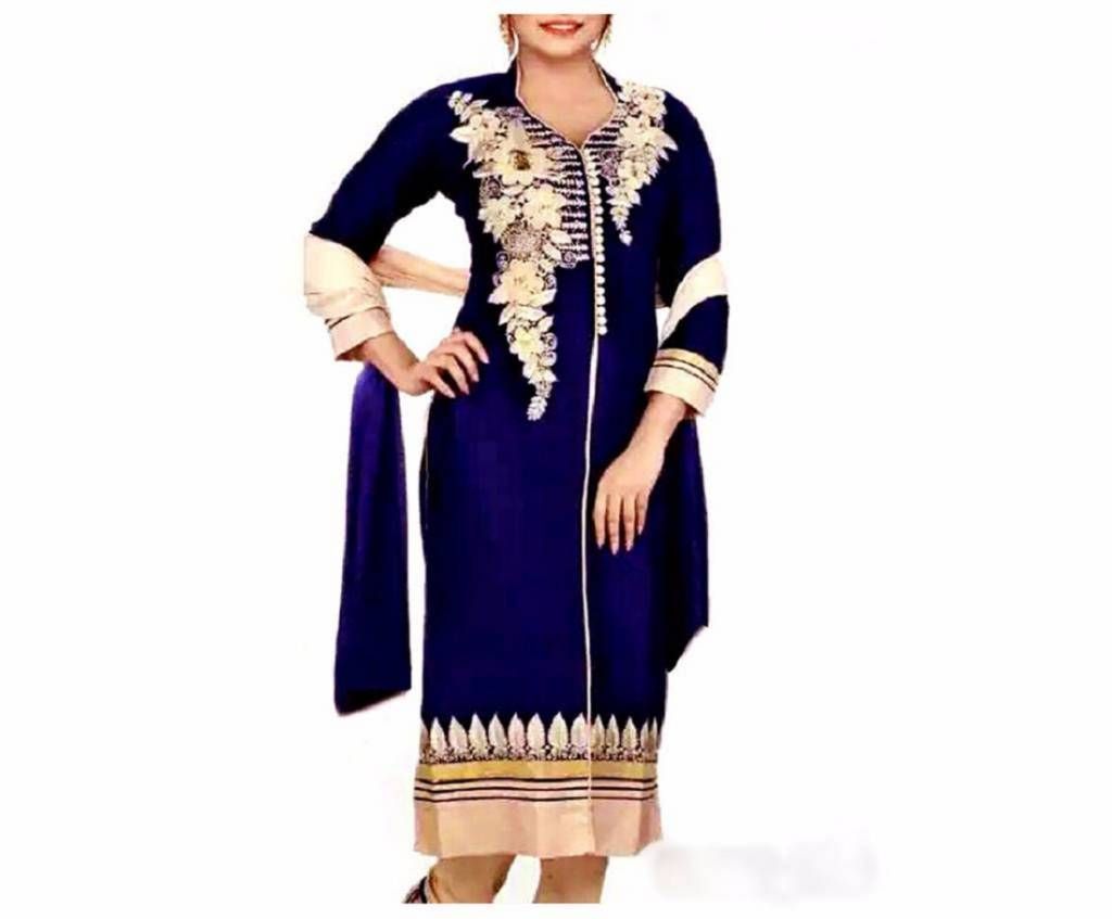Unstitched block printed cotton replica three piece 
