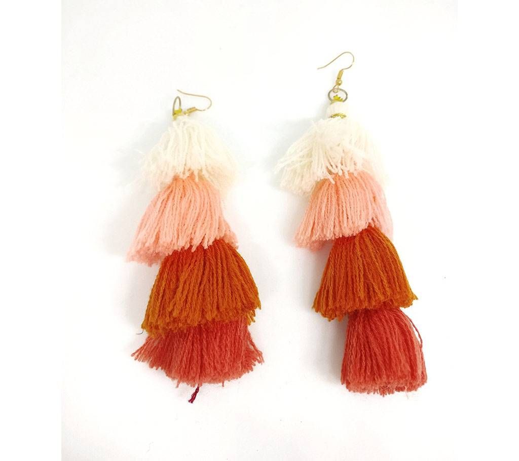 Zylph Lightweight Bohemian Handmade 4 Level Tricolored Cotton Tassel Fashion Earring (by Zylph - ZYETWPP)