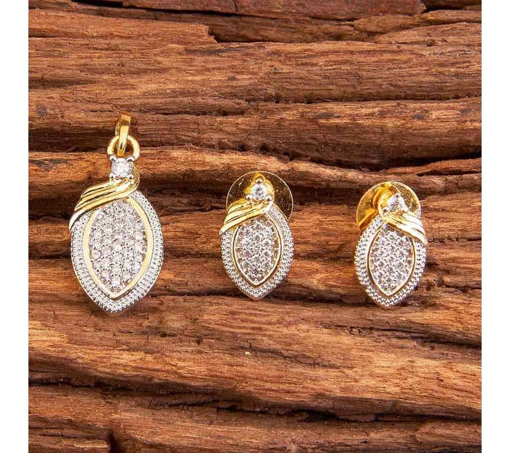 CZ DELICATE PENDANT SETS WITH 2 TONE PLATING 58273 (by Pink Point - KJ58273)