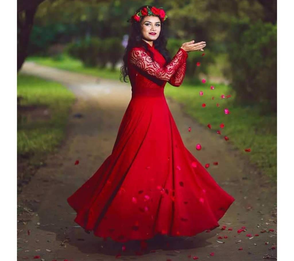 Semi Stitched Georgette Embroidery Long Gown