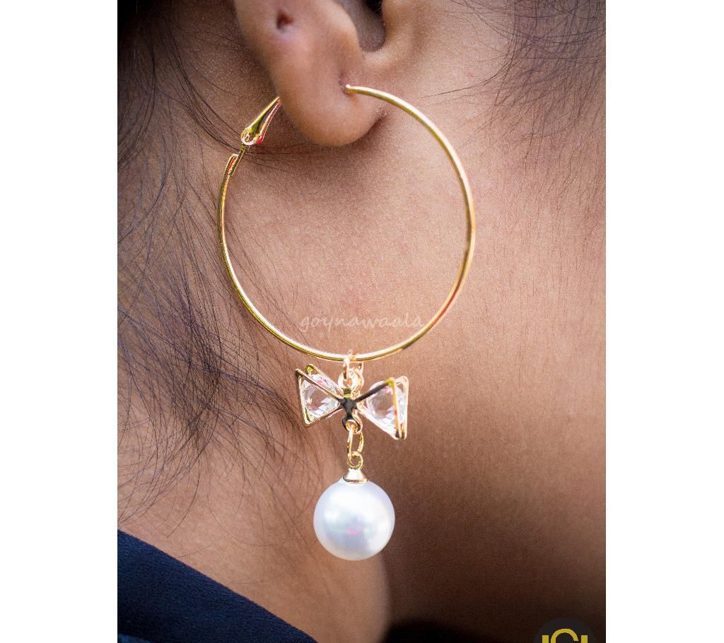 White Pearled Bow Tie Earrings