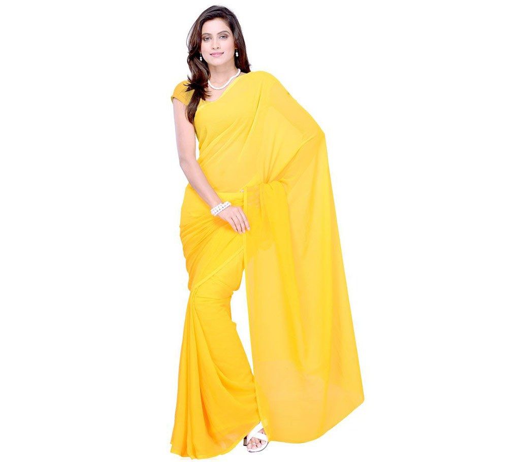 Indian yellow Soft Plain Georgette plain design Saree
