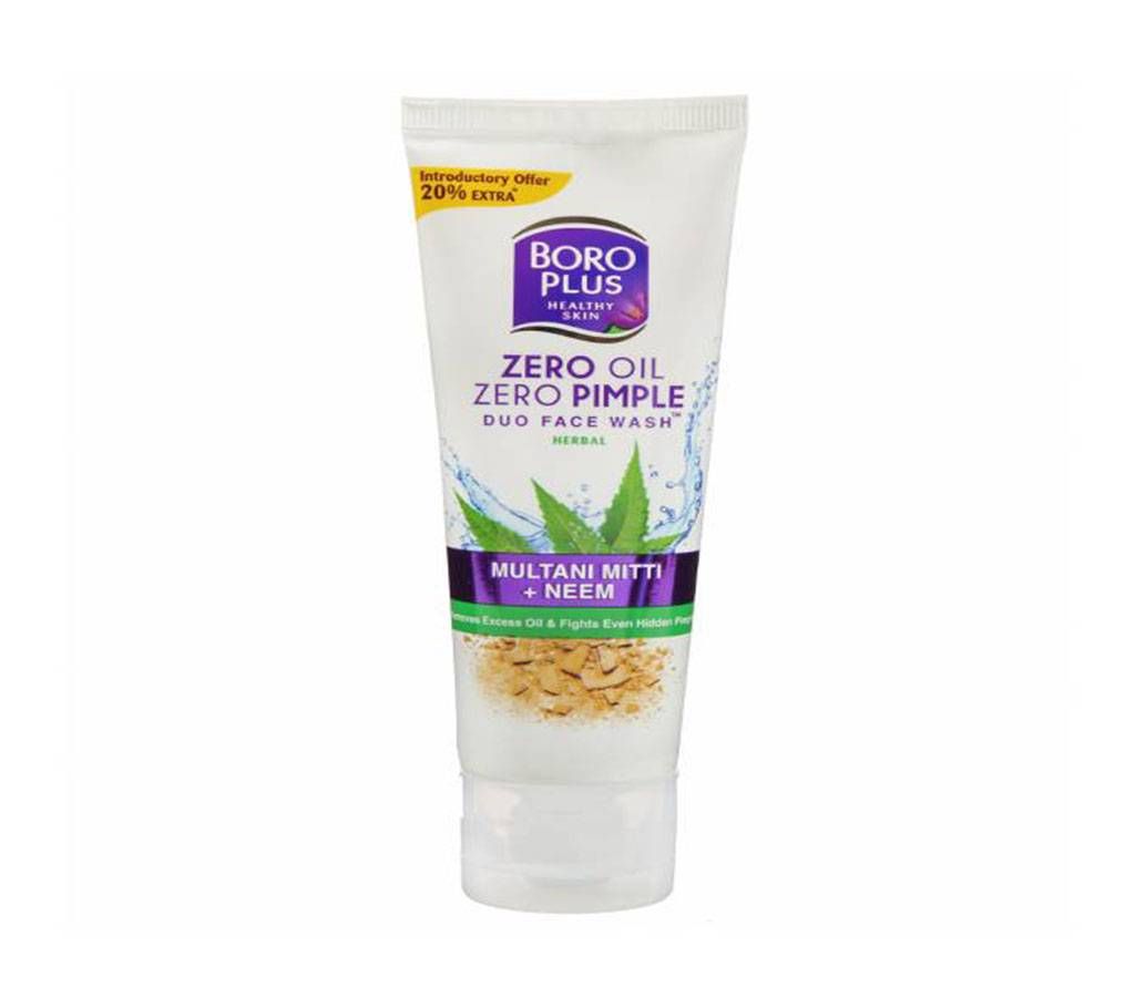 Boro Plus জিরো  অয়েল Zero Pimple (Multani Mitti+Neem) Duo Face Wash 50 ml (India)