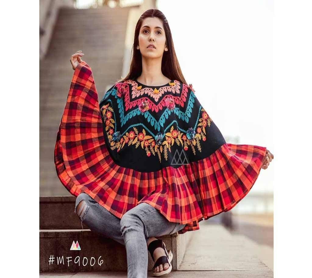 RANGEELA RE Colorful Embroidered Ponchos Black with Orange Ash