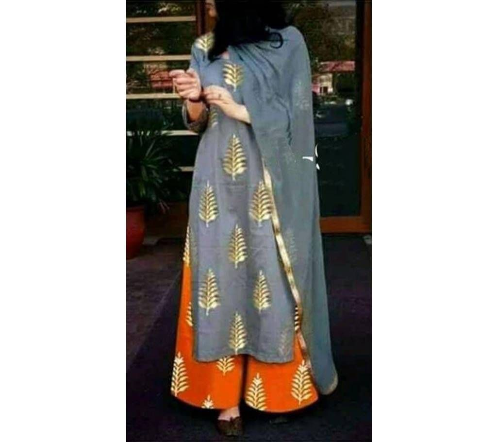 Ash Cotton Block Printed Unstitched Salwar kameez For Women