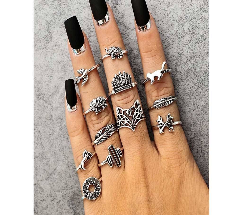 ring set 12 piece/Tocona 12pcs/Set Bohemia Antique Silver