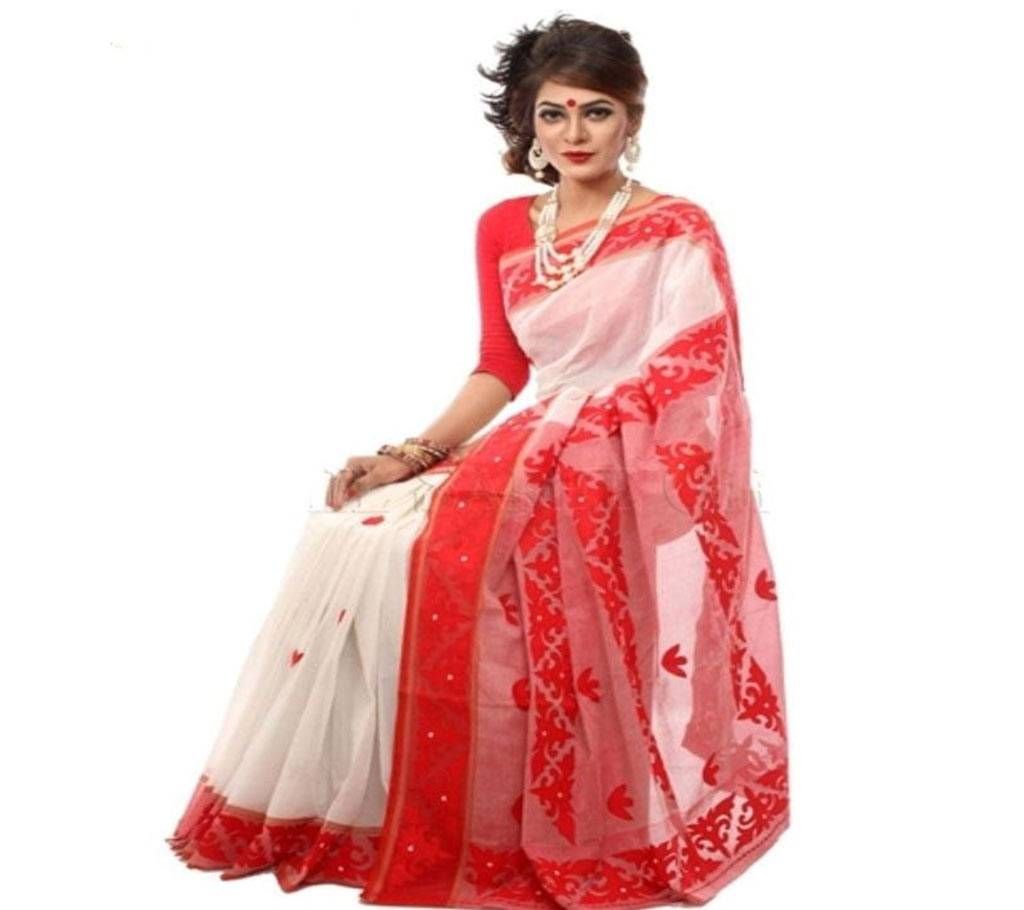 White Khaddi Silk with Cutwork Applique Saree for Women